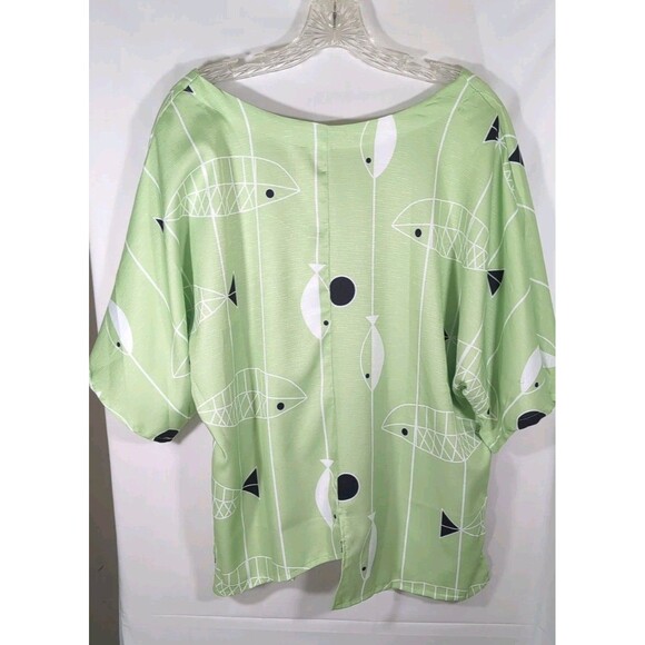 Miss look Blouse Fish Print Short Sleeve Pocket Detail Womans Size XL - Picture 4 of 16